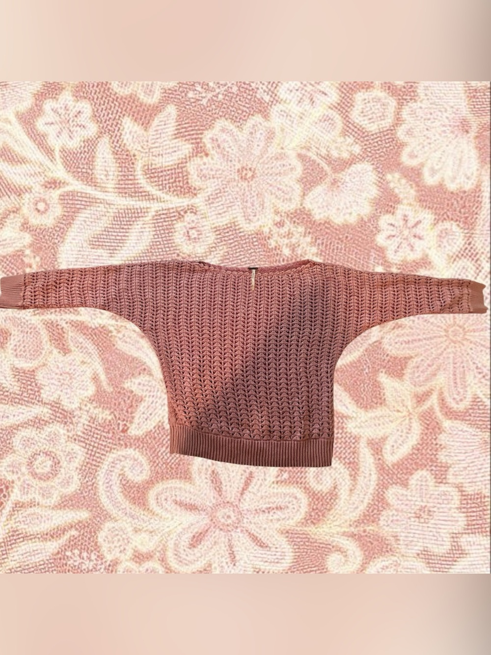 Free People Dusty Rose Crochet Knit Sweater Boho Lightweight Top Size S